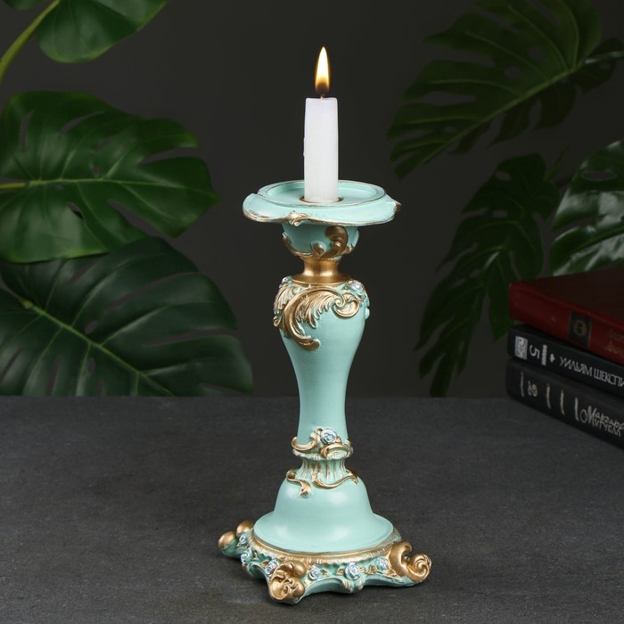 Подсвечник  Подсвечник "Резной с квадратным основанием", бирюзовый, 12х12х27 см, для свечи d=2 см