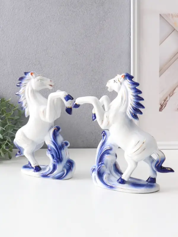Сувенир керамика "Кони и деньги" сине-золотой набор 2 шт 19,5х6х21 см