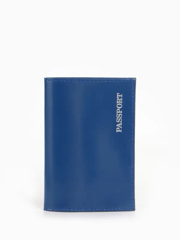 Обложка для паспорта, гладкая натуральная кожа, тиснение фольгой, синяя