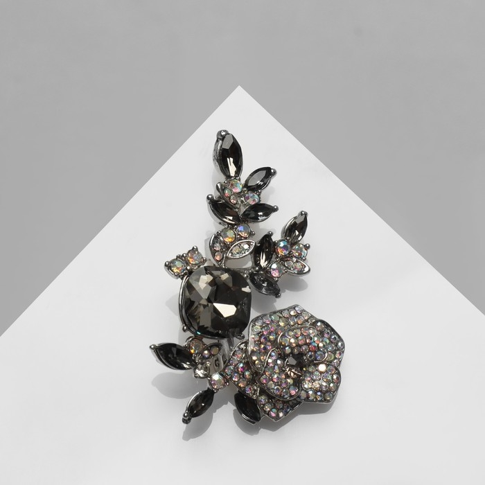 Брошь Брошь "Цветок" на веточке, цвет серо-радужный в серебре