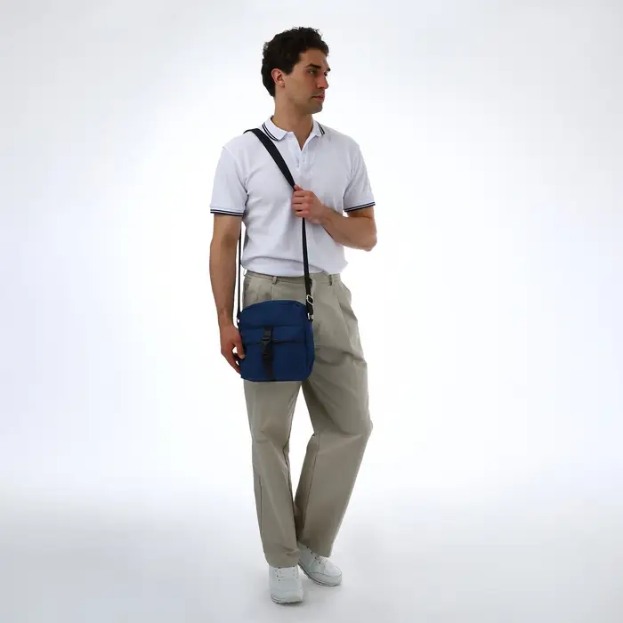 Сумка кросс-боди мужская TEXTURA, на молнии, 3 наружных кармана, 24&times;10&times;28 см, синяя