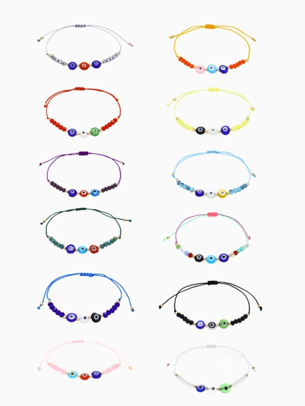 Браслет-оберег «Глазик» ассорти (неделимая фасовка 12 шт., цена за шт.), цветной в серебре