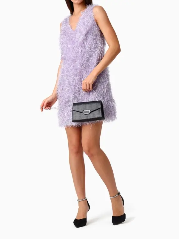 Сумка-клатч женская вечерняя на магните, на длинной серебристой цепочке, чёрная