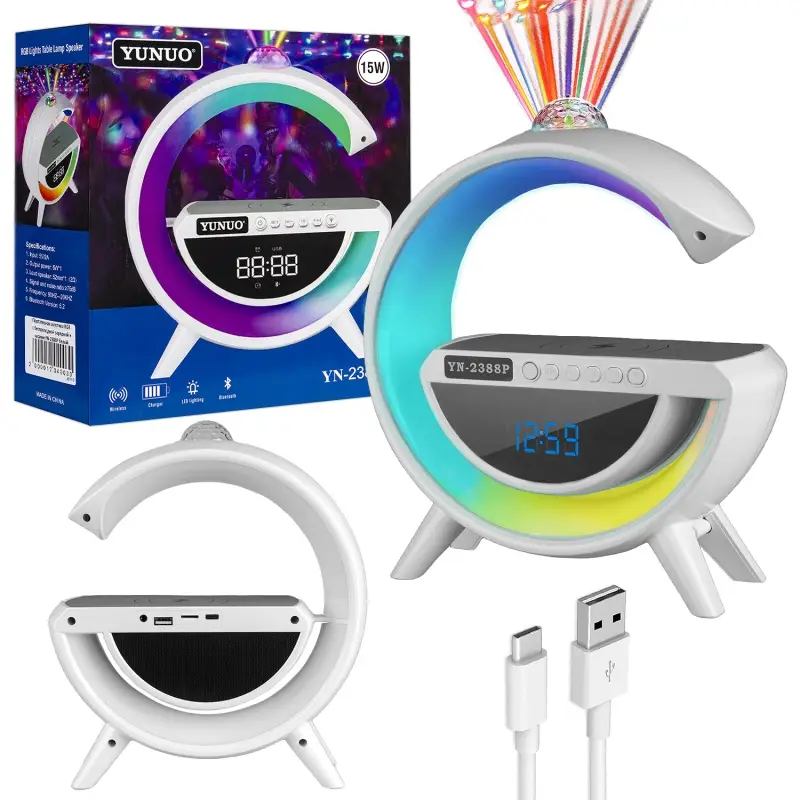 Портативная акустика RGB с беспроводной зарядкой YN-2388P белый