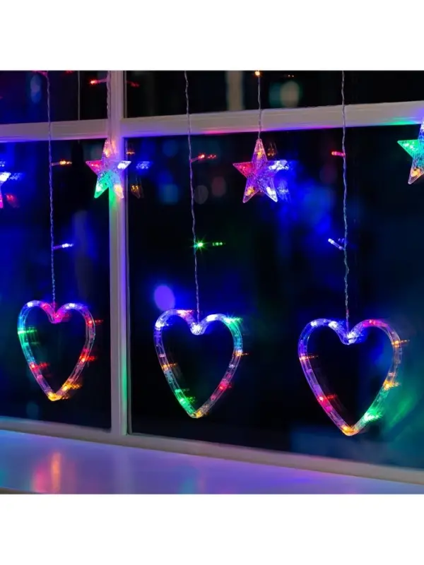 Гирлянда &laquo;Бахрома&raquo; 2.4&times;0.9 м с насадками &laquo;Сердце&raquo;, IP20, прозрачная нить, 186 LED, свечение мульти, 8 режимов, 220 В