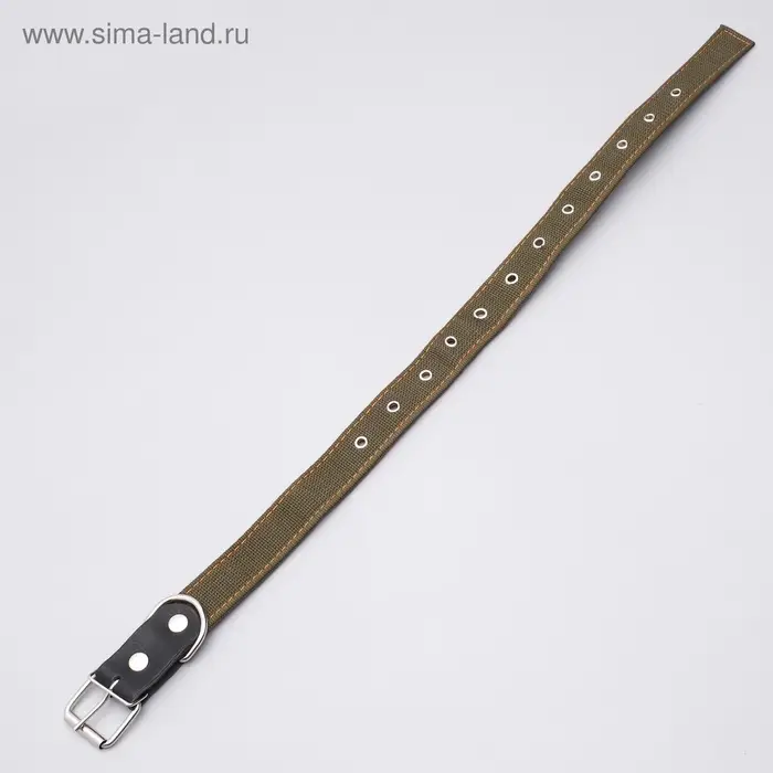 Ошейник брезентовый двухслойный, безразмерный, 72&times;3.5 см, ОШ 45-60 см, хаки