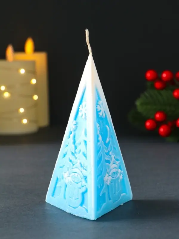 Свеча новогодняя пирамида Свеча новогодняя пирамида "Снеговик"12х6,5мм, голубой