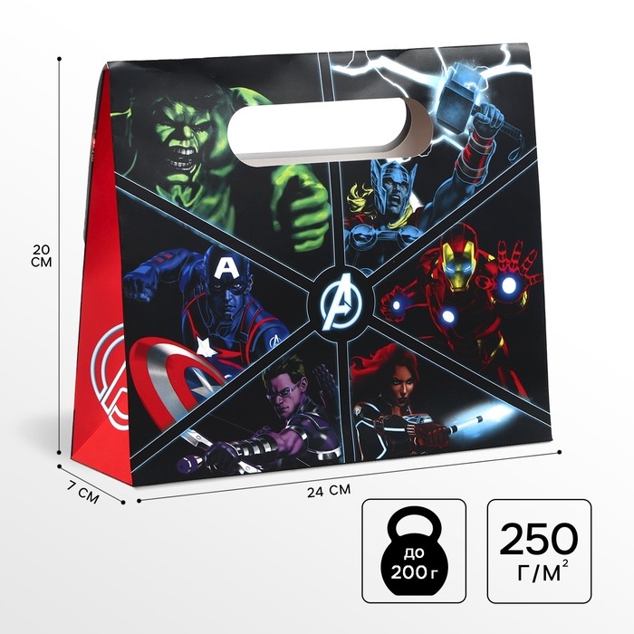 Пакет-коробка  Пакет-коробка "Герои", Мстители, 24х20х7