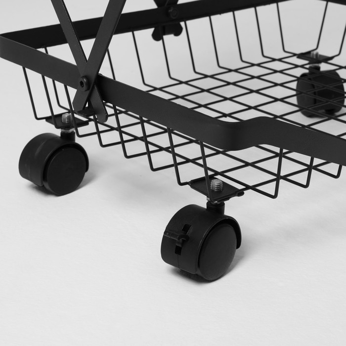 Накопитель складной на колесах, 3 полки, 35,3×27,3×53,3 см, цвет чёрный Накопитель складной на колесах, 3 полки, 35,3×27,3×53,3 см, цвет чёрный