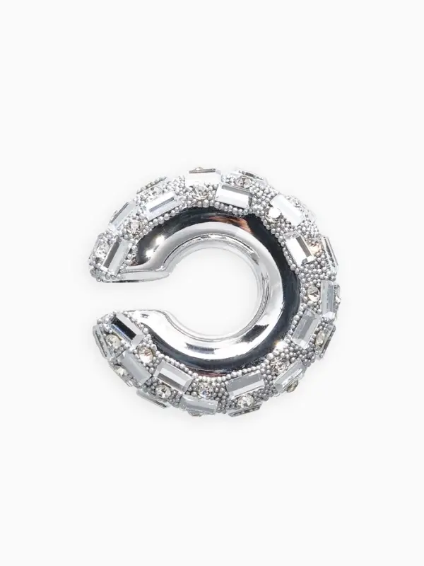 Серьга кафф &laquo;Бублик&raquo;, крупные стразы, белые в серебре