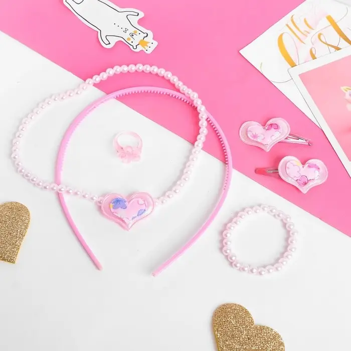 Набор детских украшений Выбражулька «Сердечки», 6 предметов, розовый Набор детских украшений Выбражулька «Сердечки», 6 предметов, розовый