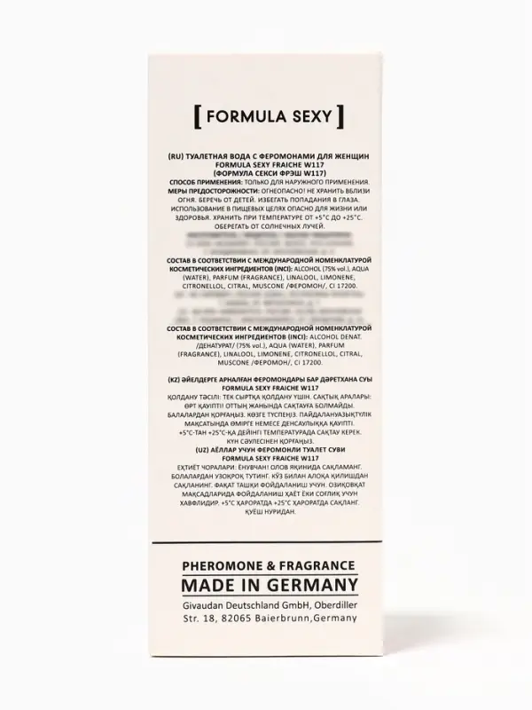 Туалетная вода женская с феромонами Formula Sexy collection Fraiche W117, 30 мл
