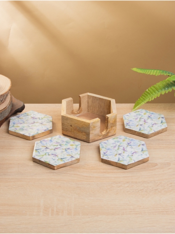 Подставка под горячее (набор 4 шт)  Подставка под горячее (набор 4 шт) "Оттенки сирени" дерево манго 15х13х5 см