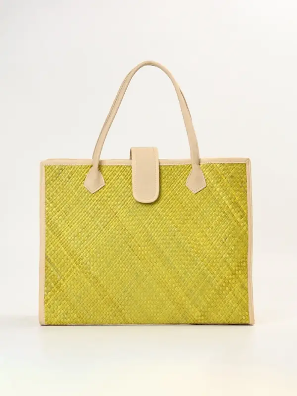 Сумка плетёная на застёжке из пандана, 41&times;16&times;50 см, жёлто-белая