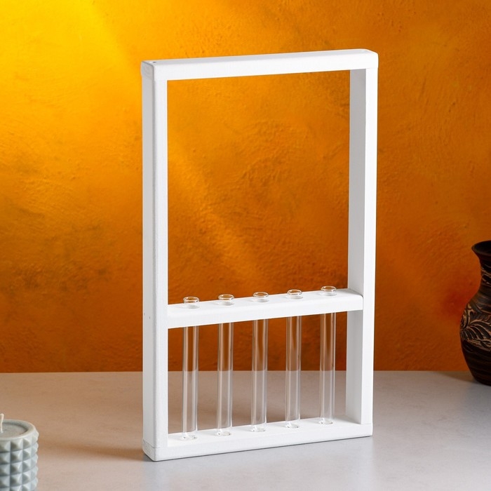 Кашпо деревянное 28×4.5×40 см с 5 колбами  Кашпо деревянное 28×4.5×40 см с 5 колбами "Рамка Экстра", белый Дарим Красиво