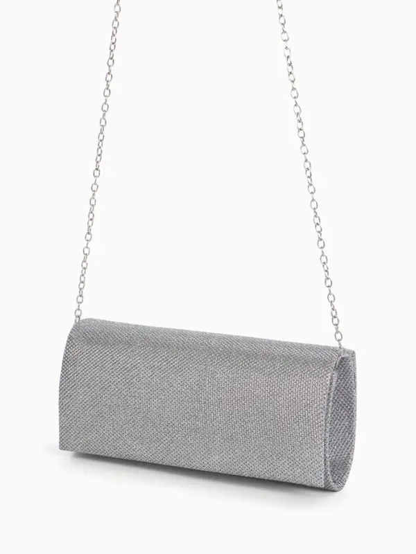 Сумка-клатч женская на магните, на серебристой цепочке, блестящая, светло-серебристая