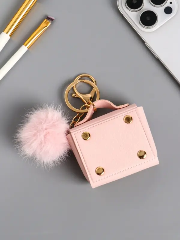 Брелок кожзам с карабином, с пушистиком Брелок кожзам с карабином, с пушистиком "Сумочка" нежно-розовый 5,8х2,4х5 см