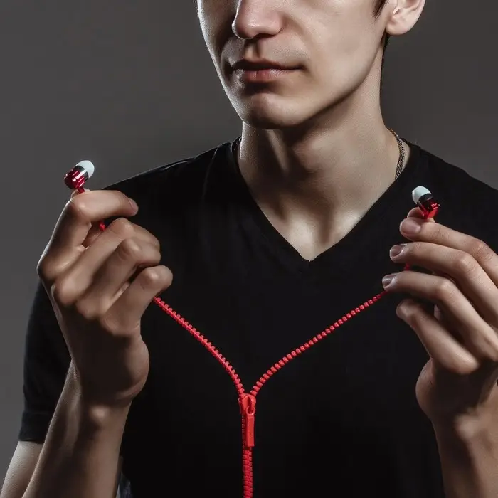 Наушники Luazon VBT 1.10 &laquo;Молния&raquo;, вакуумные, микрофон, красные