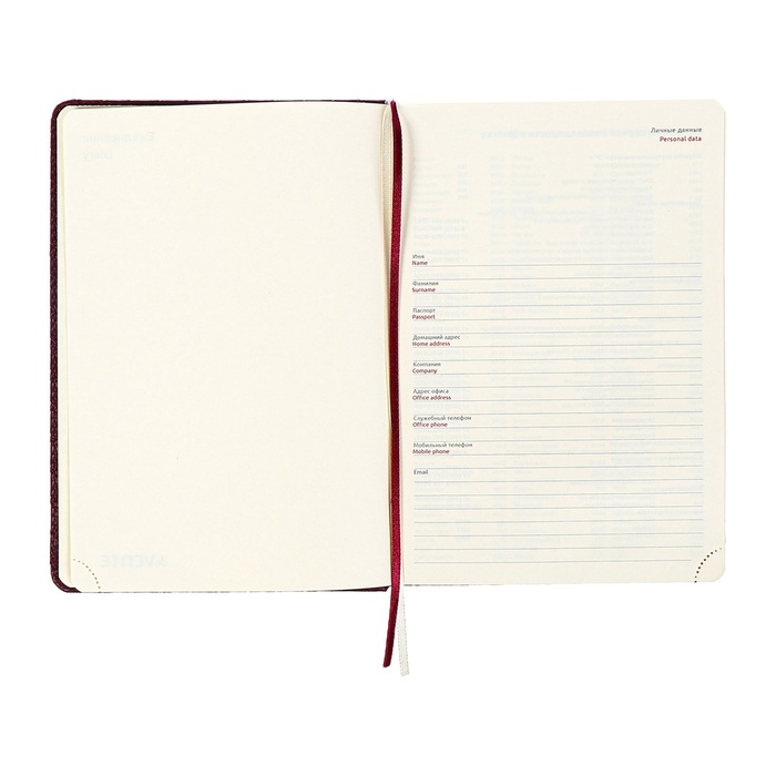 Ежедневник недатированный A5 136 листов кожзам deVENTE. Clair, твердая обложка с поролоном, перфорация, ляссе, блок 70, бордовый