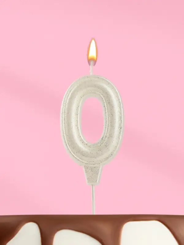 Свеча в торт &laquo;Праздник&raquo; цифра 0, жемчужный перламутр с блестками