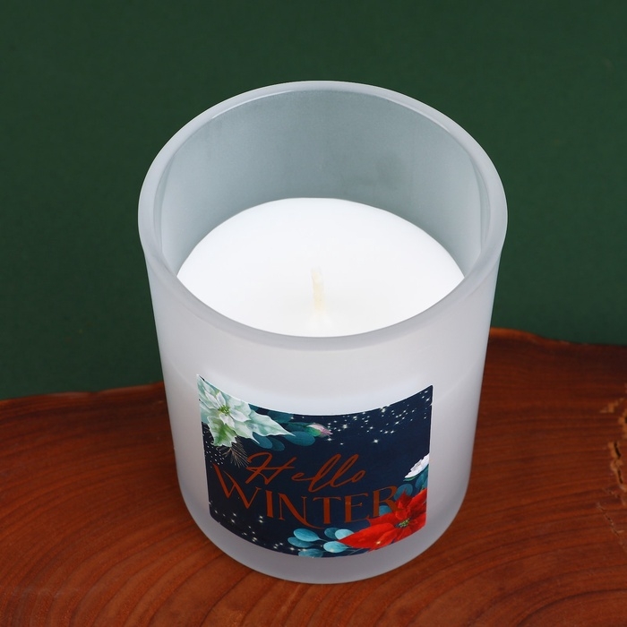 Новогодняя свеча в стакане «Новый год: Hello winter», аромат еловые шишки, 7 х 7 х 8,5 см.