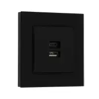 Розетка TOT Matte Glass, 5 В, 2.1 A, разъёмы USB-A + USB-C, стекло, скрытая, чёрная