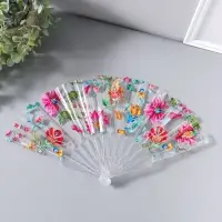 Веер складной пластик &laquo;Розовые и красные астры&raquo;, блеск, 23 см