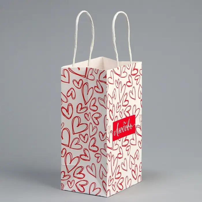 Пакет подарочный крафтовый, упаковка, «Любовь», сердца, 12 х 21 х 9 см Пакет подарочный крафтовый, упаковка, «Любовь», сердца, 12 х 21 х 9 см