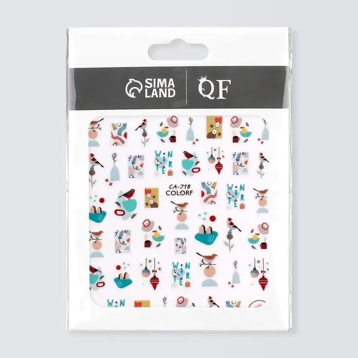 Наклейки для ногтей &laquo;Зимние птички&raquo;, разноцветные