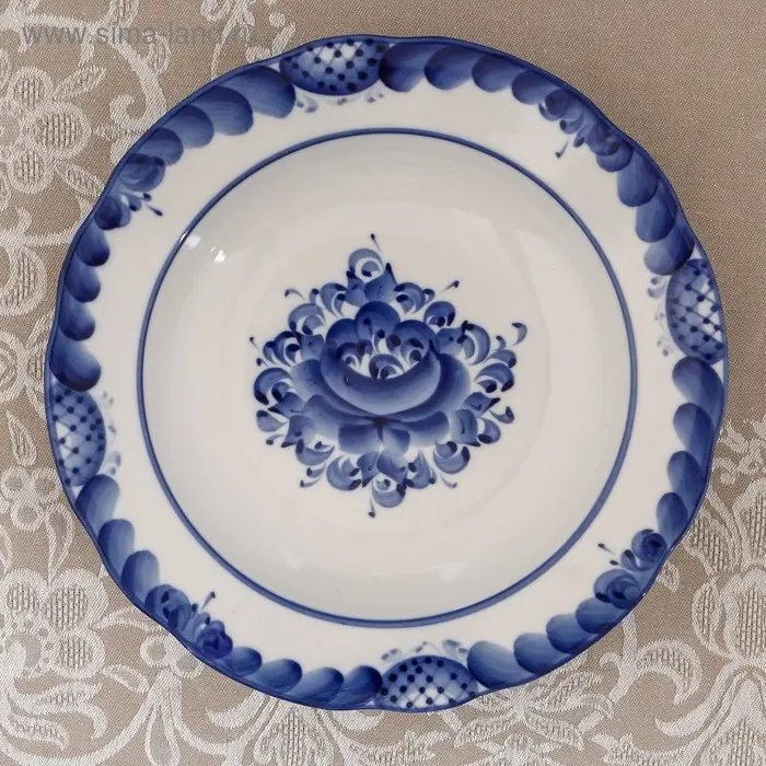 Тарелка &laquo;Цветы&raquo;, глубокая, D=24 см, H=4 см, гжель