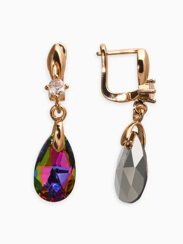 Серьги со стразами &laquo;Иллюзион&raquo;, капля на овале, бело-бензиновые в розовом золоте