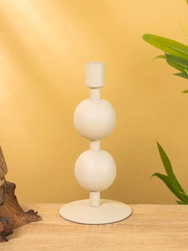 Подсвечник на 1 свечу текстурный  Подсвечник на 1 свечу текстурный "Фисташковый" с 2 сферами 8,5х8,5х18 см