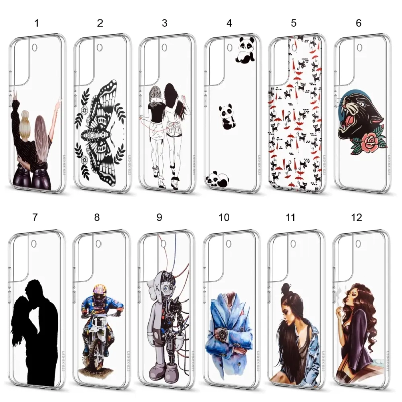 Чехол Samsung S22 TPU 1.0mm прозрачный с принтами