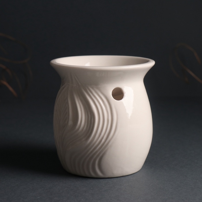 Аромалампа керамика  Аромалампа керамика "Линии из листвы" белый 8,9х8,9х9,3 см