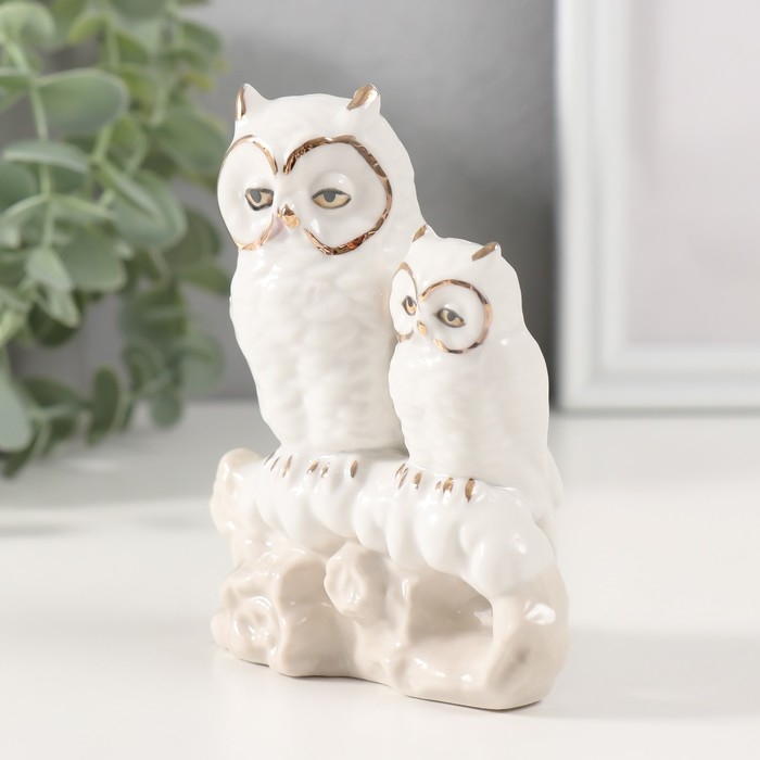 Сувенир керамика Сувенир керамика "Два белых филина на заснеженной ветке" с золотом, стразы 5х10,5х11 см