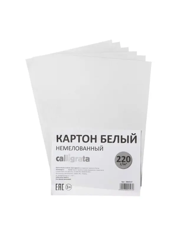 Картон белый А4, 6 листов, 220 г/м&sup2; Calligrata, немелованный, на скобе, ЭКОНОМ