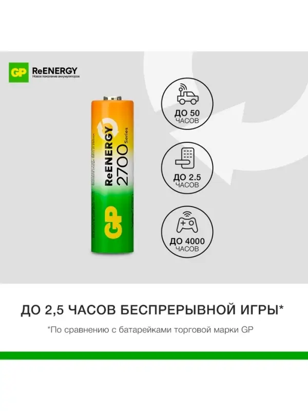 Аккумулятор GP, Ni-Mh, AA, HR 6-4BL, 1.2 В, 2700 мАч, блистер, 4 шт.