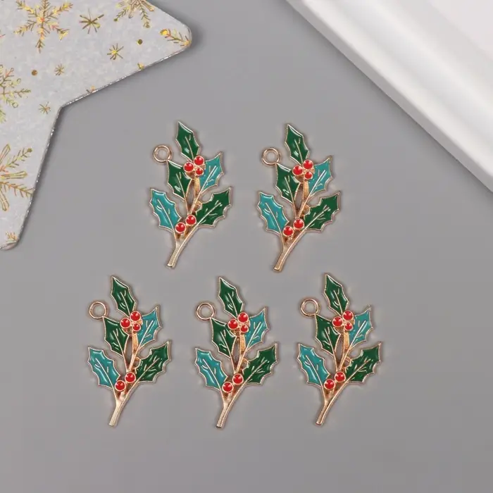 Декор для творчества металл, эмаль Декор для творчества металл, эмаль "Ветка рябины" 3,3х1,9 см