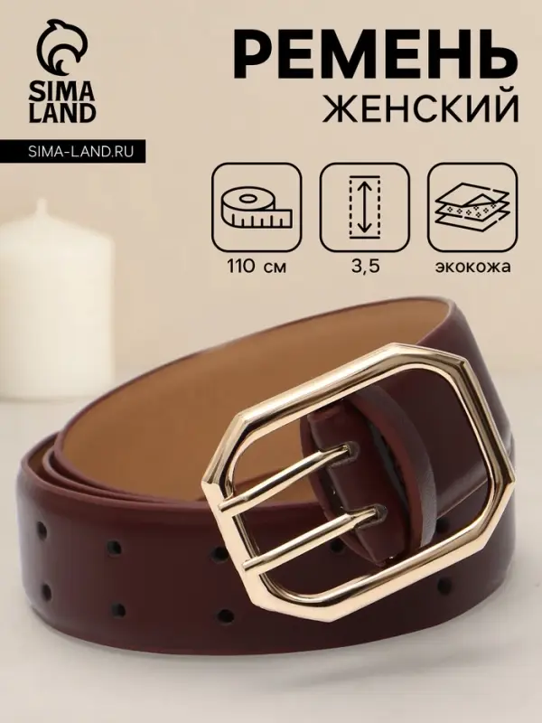 Ремень женский, 3.5&times;110 см, 2 прокола, без винта, золотистая пряжка, коричневый
