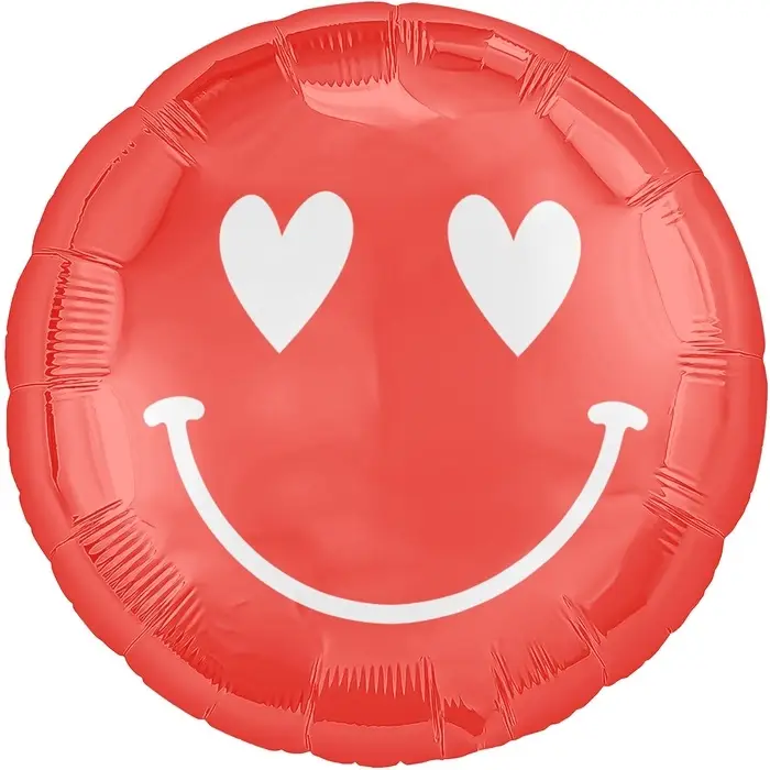 Воздушный шар, кург Воздушный шар, кург "Смайл с сердечками", фольга, набор 5 шт.