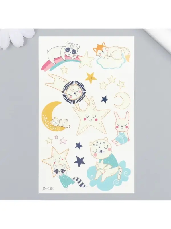 Переводные тату на тело светящиеся «Спящие зверята», 12×7.5 см