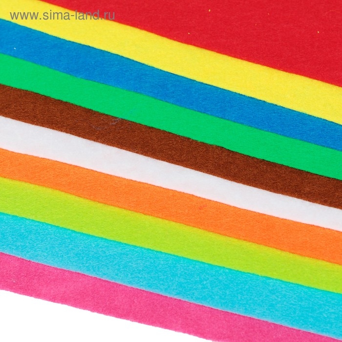 Фетр цветной мягкий A4 deVENTE. "Яркие цвета" 10 цветов, 10 листов, толщина 1 мм
