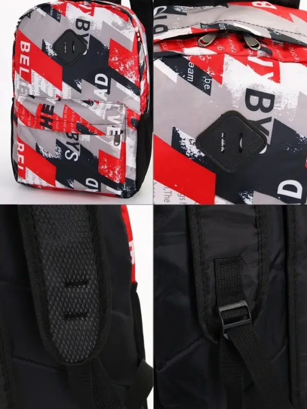 Рюкзак школьный на молнии, с карманами, с абстрактным принтом, размер 30&times;13&times;42 см, красный