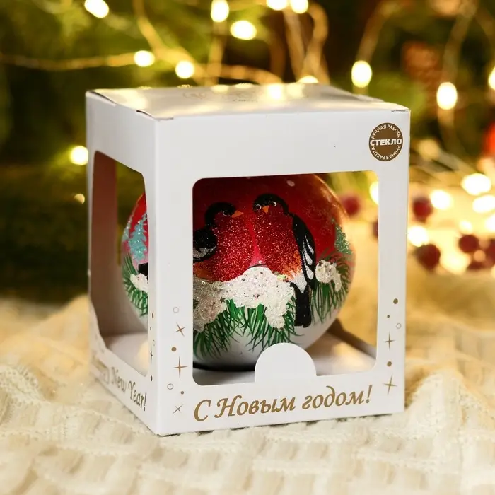 Ёлочный шар &laquo;Снегири&raquo;, d=9.5 см, МИКС
