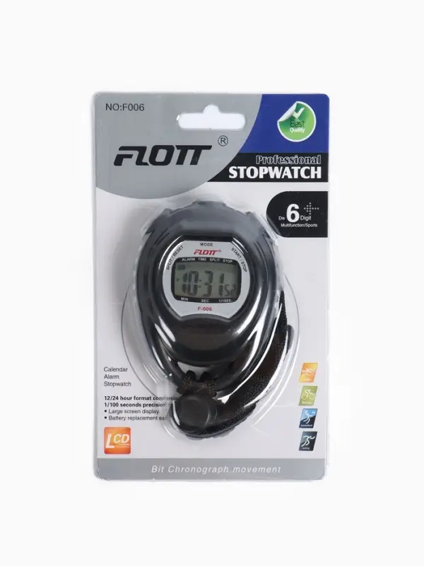 Секундомер FLOTT, 8.2&times;6.5&times;2 см, 1 отсечка, будильник, часы, календарь