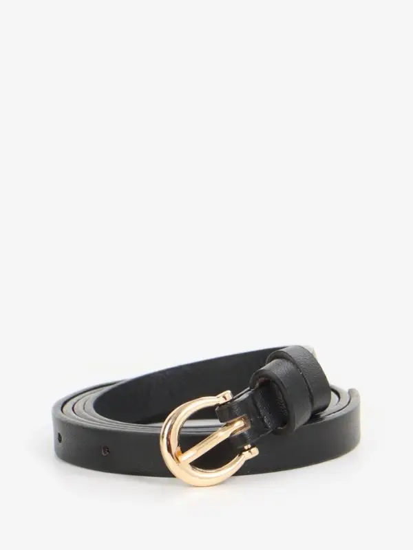 Ремень женский тонкий, 110&times;1.3 см, пряжка металл золотистая, полукруглая, чёрный