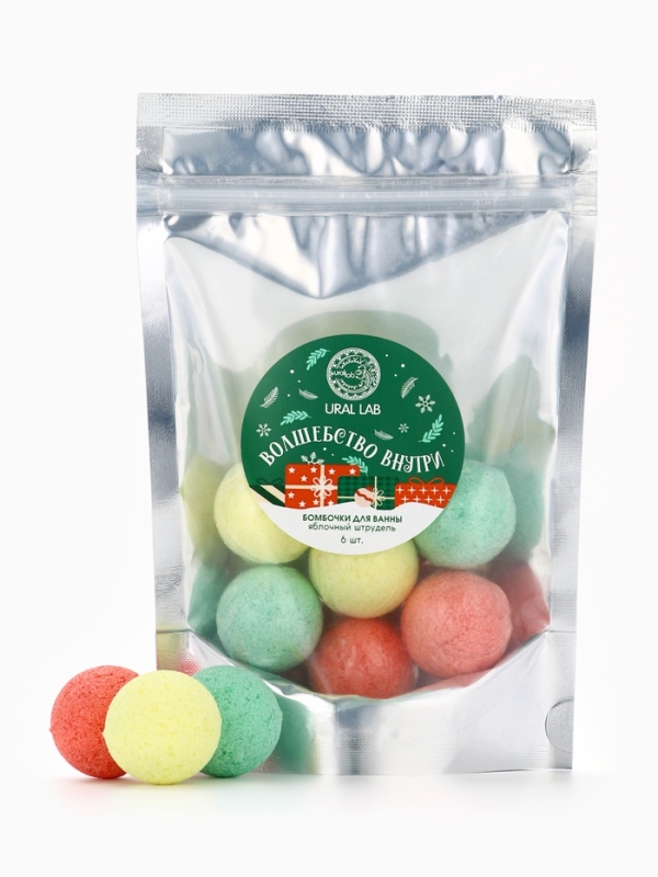 Набор бомбочек для ванны в пакете Набор бомбочек для ванны в пакете "Волшебство внутри", 6 шт по 20 гр, яблочный штрудель