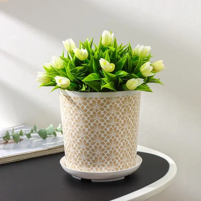 Горшок для цветов с поддоном Доляна «Кракле», 1,6 л, d=14 см, h=15,5 см, пластиковый, цвет белый Горшок для цветов с поддоном Доляна «Кракле», 1,6 л, d=14 см, h=15,5 см, пластиковый, цвет белый