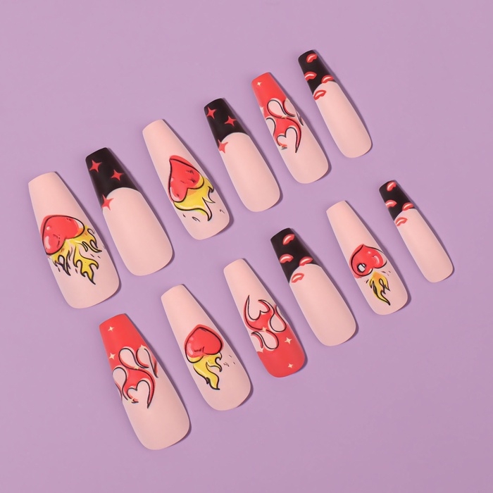 Ногти накладные с кл пластинами 12шт Огонь балерина персик/красн/желт к/кор QF Ногти накладные с кл пластинами 12шт Огонь балерина персик/красн/желт к/кор QF