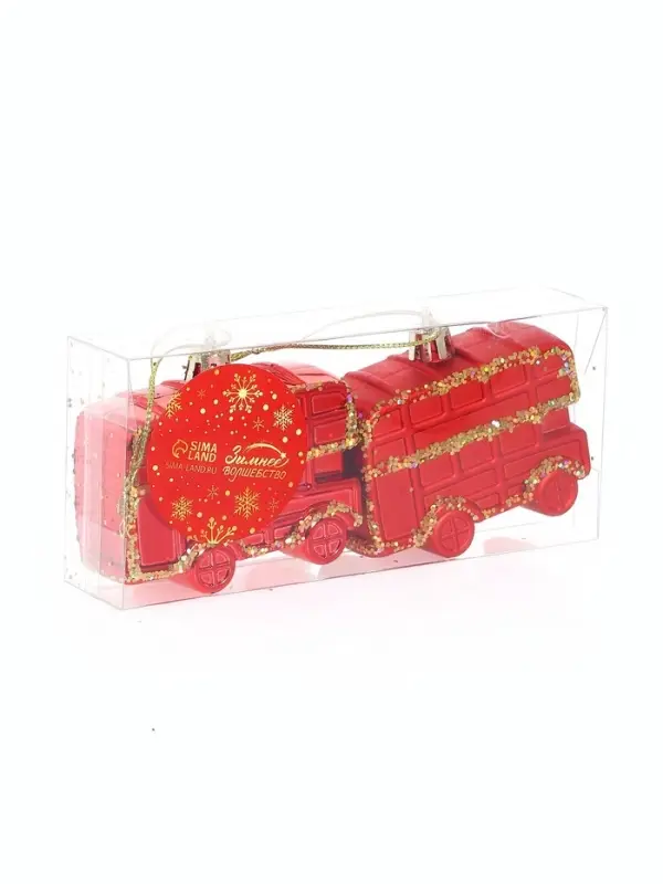 Ёлочные игрушки набор 2 шт. &laquo;Серпантин. Автобус&raquo;, 6.5&times;4.5 см, красные